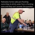 Pro-fracking members of the Nebraska Oil and Gas Conservation Commission were silent when a farmer and former pipeline worker invited them to drink water contaminated with chemicals used in the petroleum and natural gas extraction process.