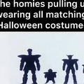 the boys in Halloween costumes
