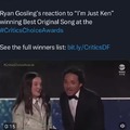 Ryan Gosling's reaction to I'm Just Ken winning