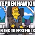 Stephen Hawking traveling to Epstein island meme