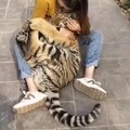 Chica tiene un tigre de mascota